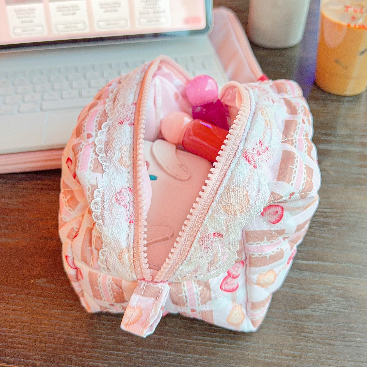 Strawberry Biscuit Chiffon Makeup Bag