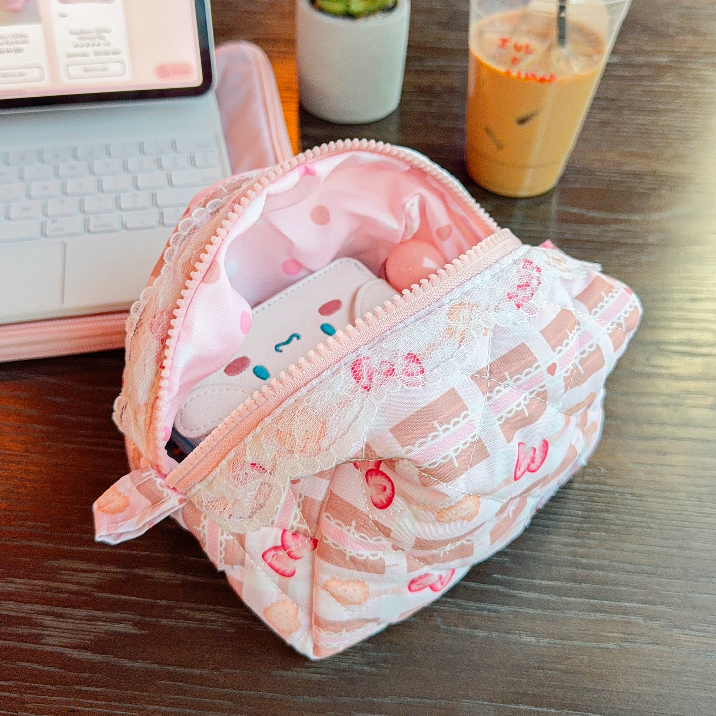 Strawberry Biscuit Chiffon Makeup Bag