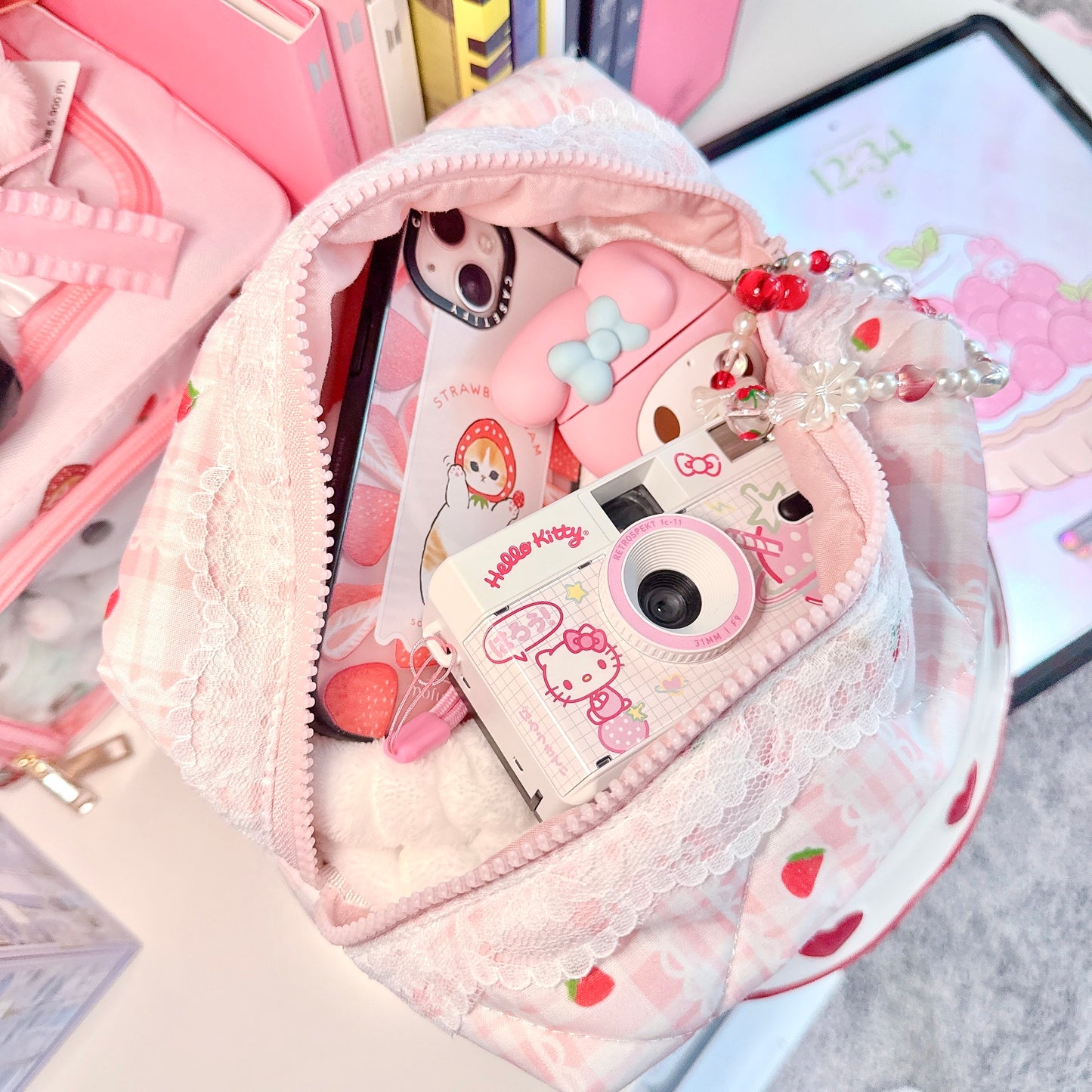 Strawberry Chiffon Makeup Bag