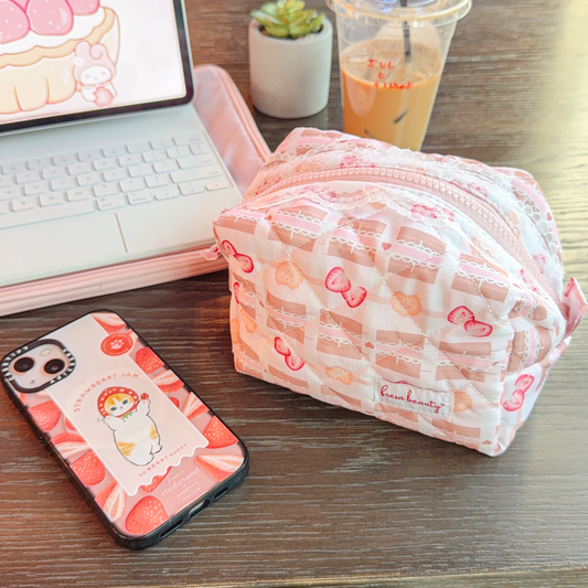 Strawberry Biscuit Chiffon Makeup Bag