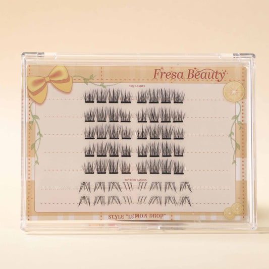 Fresa Beauty false eyelashes packaging on a yellow background