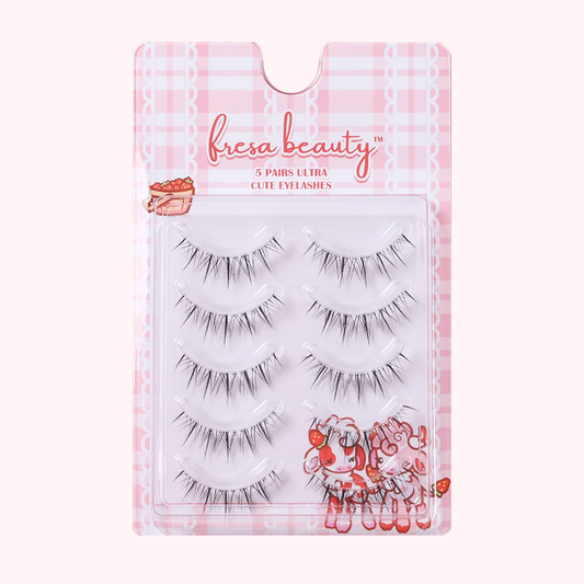 Fresa Beauty 5 pair false eyelashes packaging with pink and white checkered design