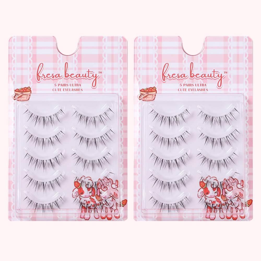 Two packages of fresa beauty eyelashes on a white background