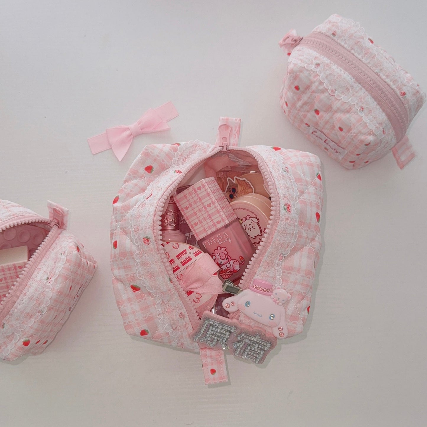 Strawberry Chiffon Makeup Bag Medium